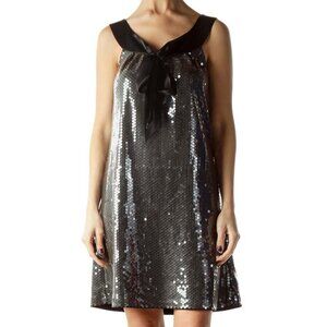 LaROK Silver Black Ribbon Neckline Cocktail Dress